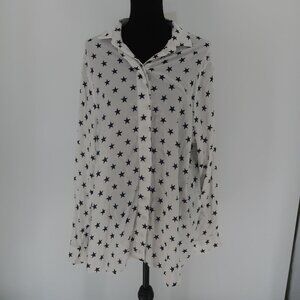 mat. Women's Oversized Button Down White with Blue Stars Size S/M NWT